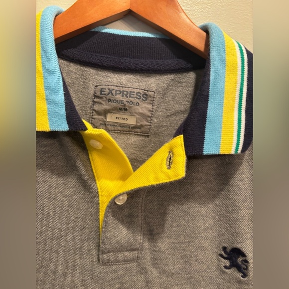 Express Gray Polo with Vibrant Collar casual bright collar size medium fitted - Picture 3 of 10